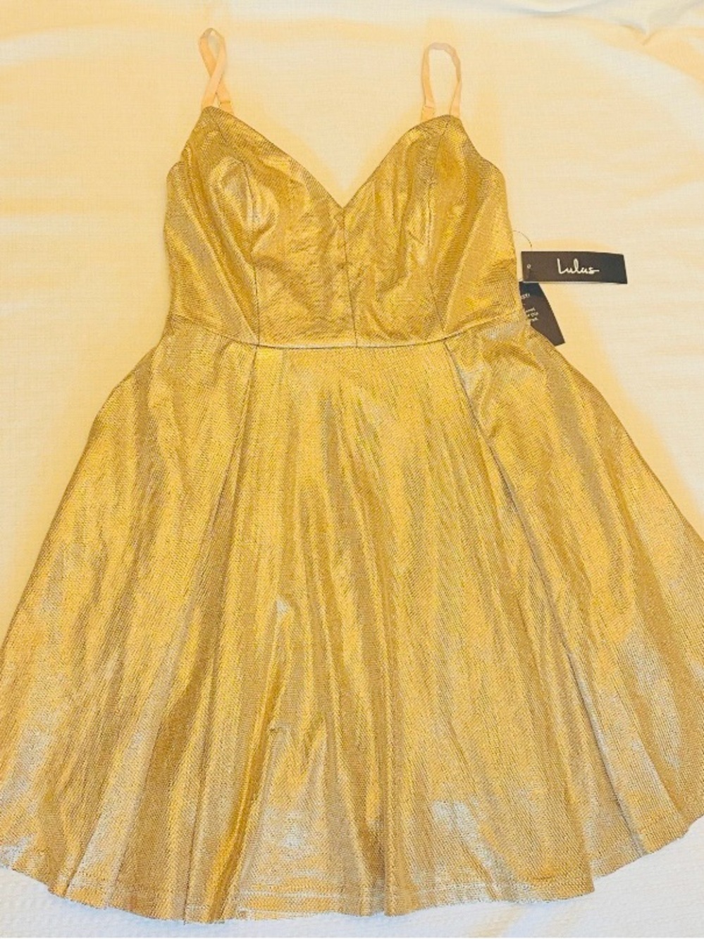 Lulu's Gold Metallic Fit-and-Flare Homecoming Dress small NEW